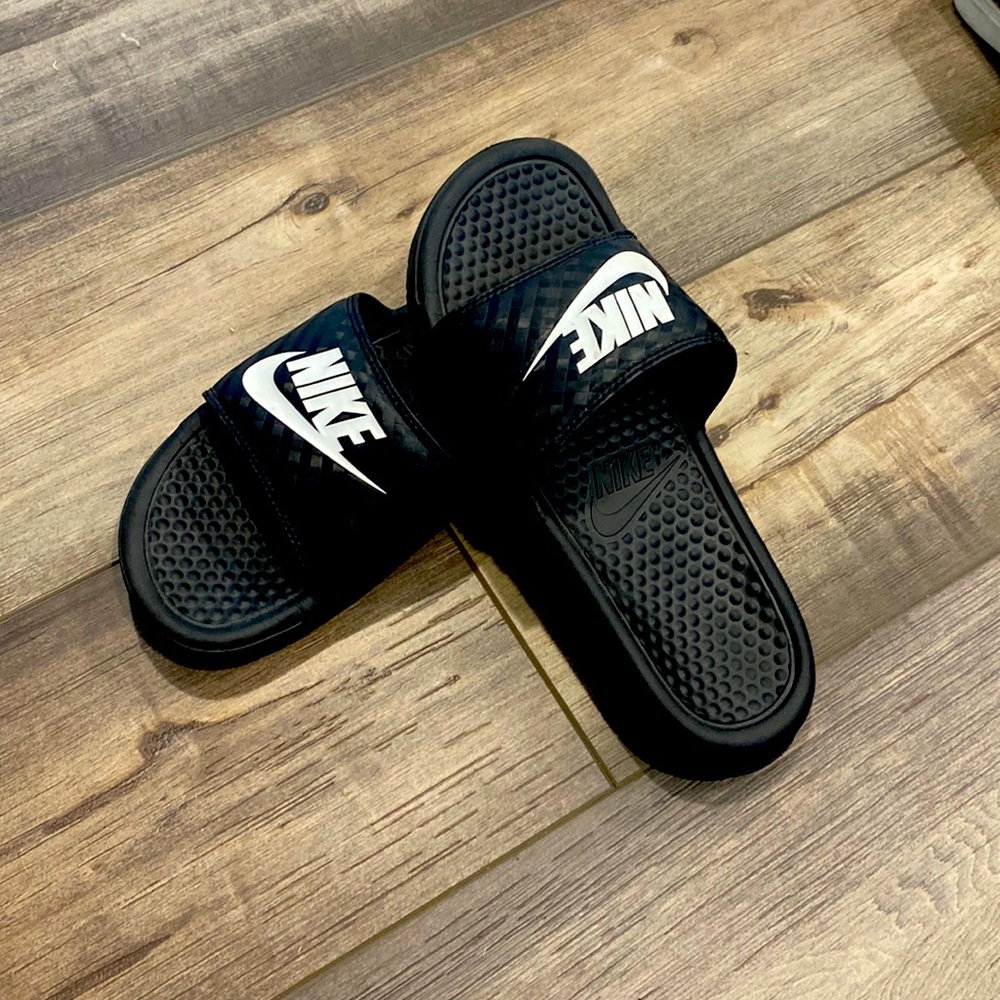 White Nike slides